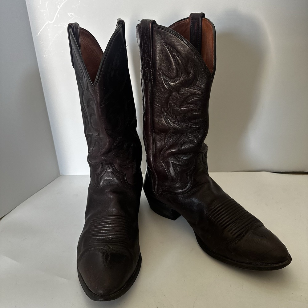 Vintage El Dorado Handmade Leather Cowboy Boots Burgundy Sz 12